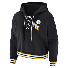 Pittsburgh Steelers  WEAR by Erin Andrews Women's Plus Size Lace-Up Pullover Hoodie