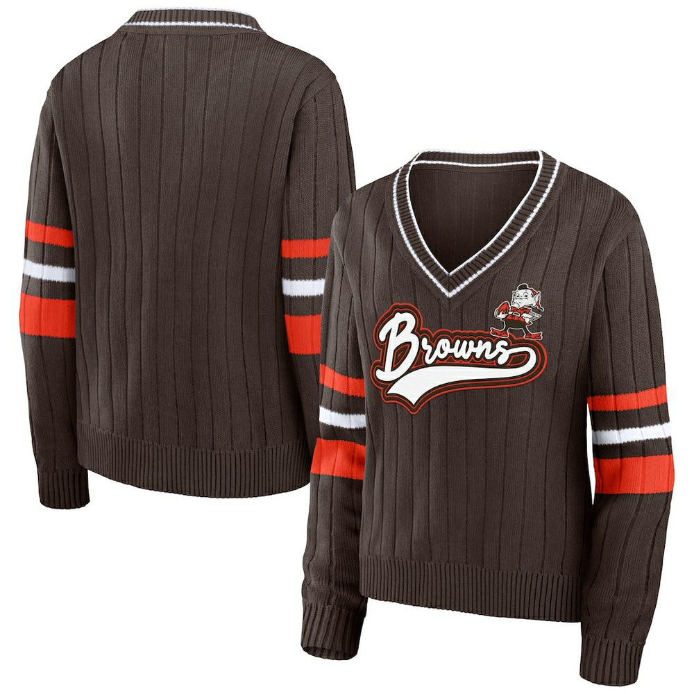 Cleveland Browns  WEAR by Erin Andrews Women's Throwback V-Neck Sweater
