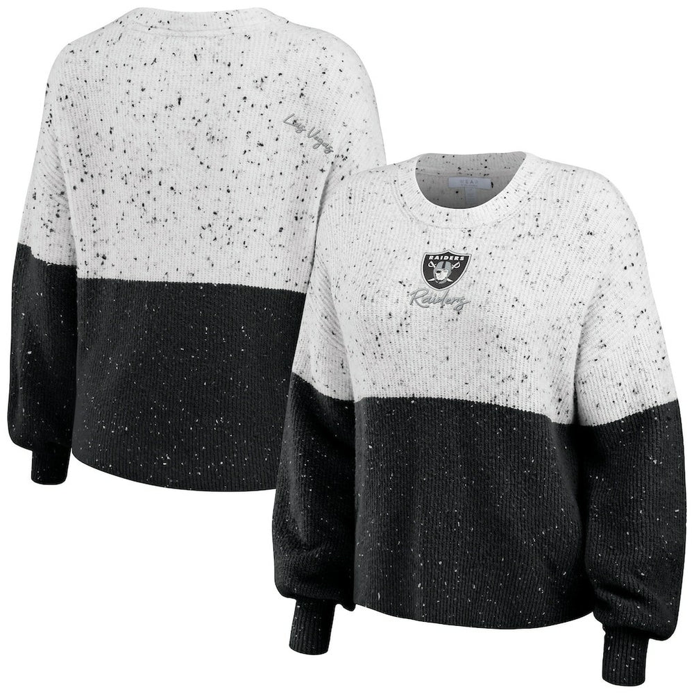 Las Vegas Raiders  WEAR by Erin Andrews Women's Lighweight Modest Crop Color-Block Pullover Sweater