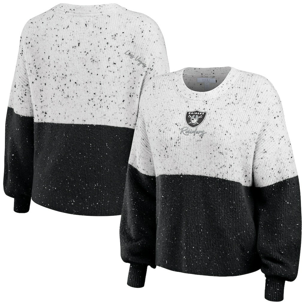 Las Vegas Raiders  WEAR by Erin Andrews Women's Lighweight Modest Crop Color-Block Pullover Sweater