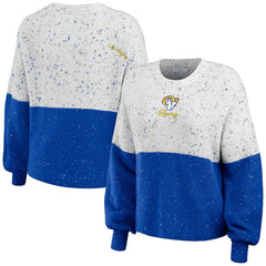 Los Angeles Rams  WEAR by Erin Andrews Women's Lighweight Modest Crop Color-Block Pullover Sweater
