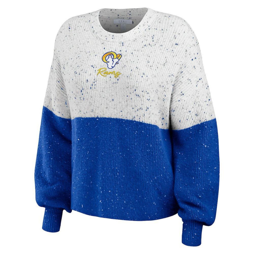 Los Angeles Rams  WEAR by Erin Andrews Women's Lighweight Modest Crop Color-Block Pullover Sweater