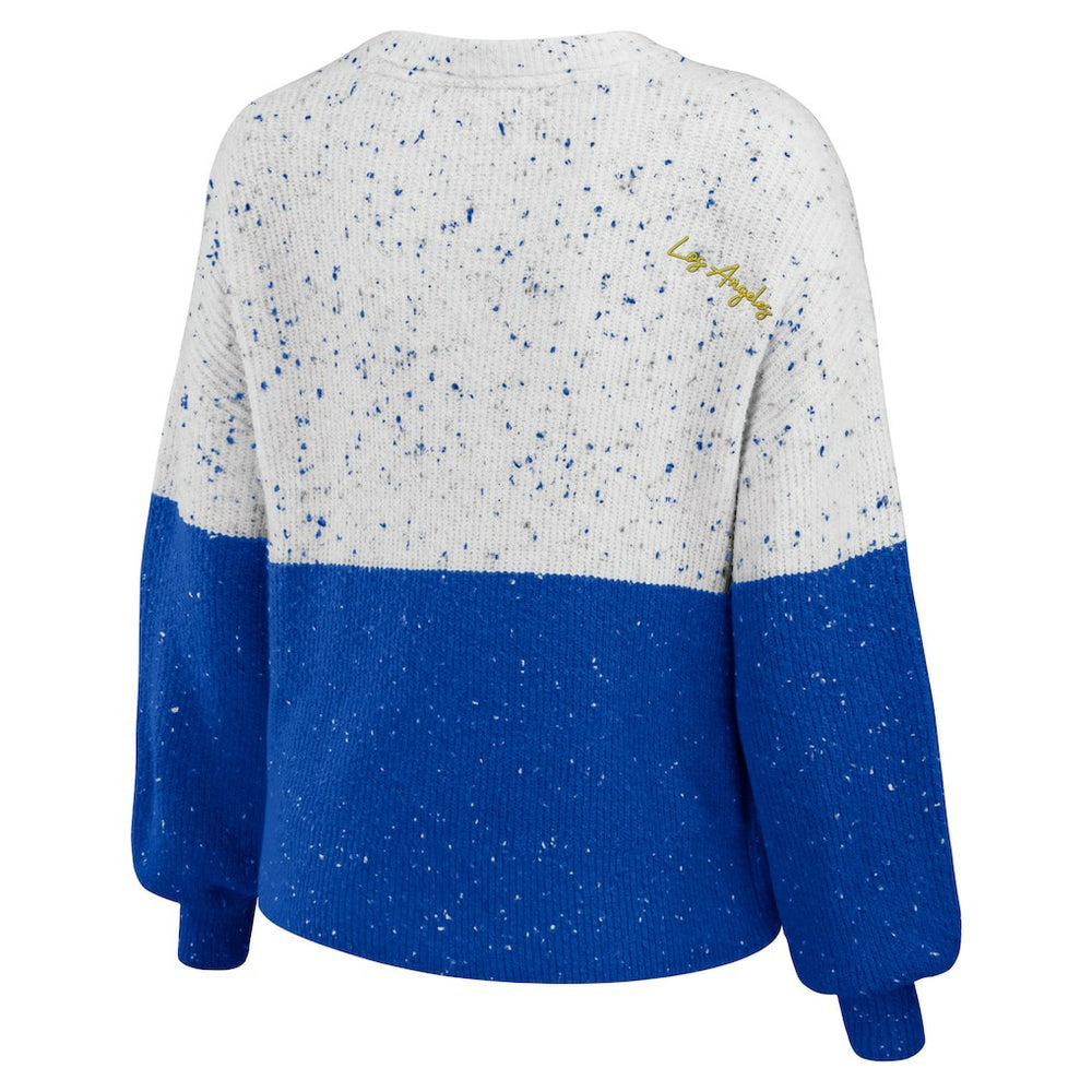 Los Angeles Rams  WEAR by Erin Andrews Women's Lighweight Modest Crop Color-Block Pullover Sweater