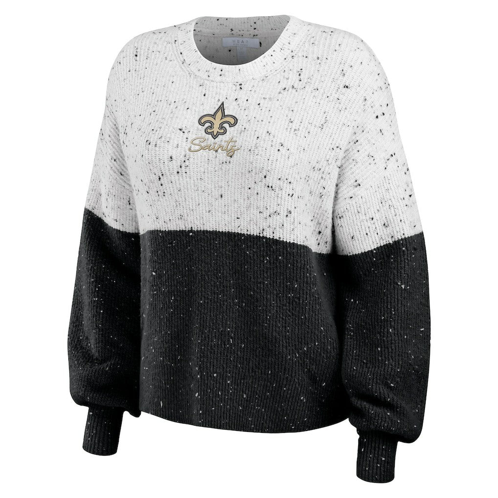 New Orleans Saints  WEAR by Erin Andrews Women's Lighweight Modest Crop Color-Block Pullover Sweater
