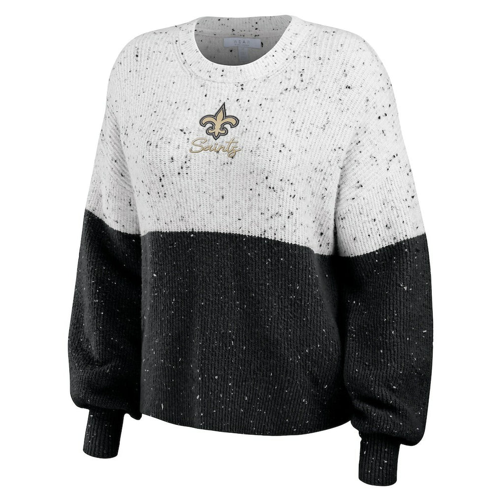 New Orleans Saints  WEAR by Erin Andrews Women's Lighweight Modest Crop Color-Block Pullover Sweater