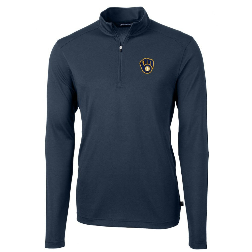 Milwaukee Brewers Cutter & Buck Virtue Eco Pique Recycled Quarter-Zip Pullover Top | MLB New