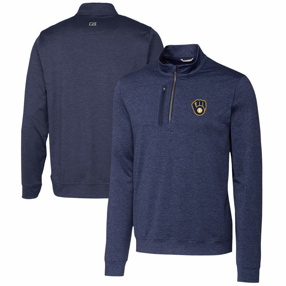 Milwaukee Brewers Cutter & Buck Stealth Heathered Quarter-Zip Pullover Top | MLB On Sale