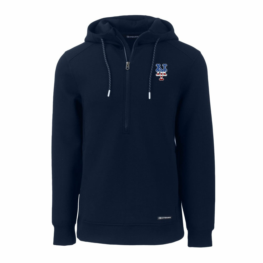 New York Mets Cutter & Buck Stars & Stripes Roam Eco Half-Zip Recycled Pullover Hoodie | MLB Outlet