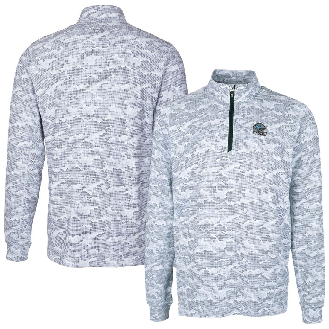 Detroit Lions  Cutter & Buck Helmet Traverse Camo Print Stretch Quarter-Zip Pullover Top