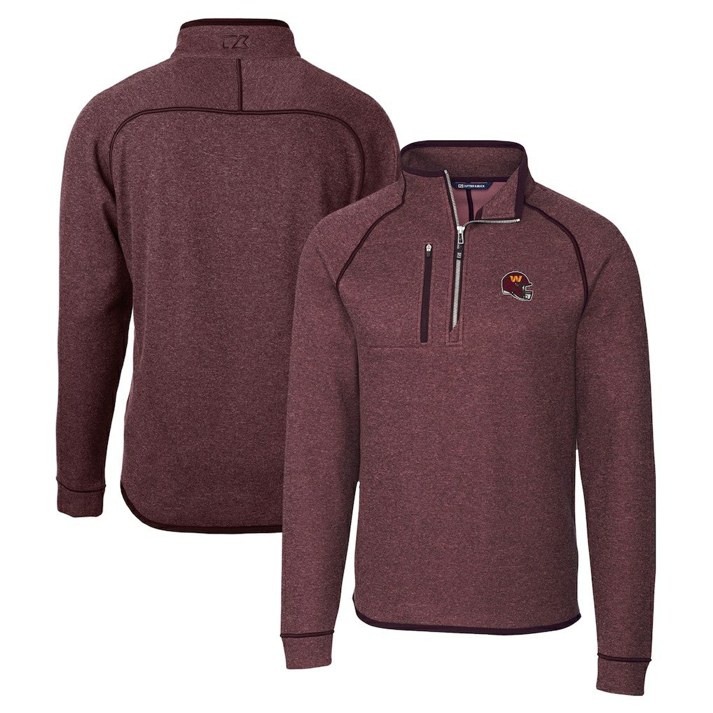 Washington Commanders  Cutter & Buck Helmet Mainsail Sweater-Knit Half-Zip Pullover Jacket
