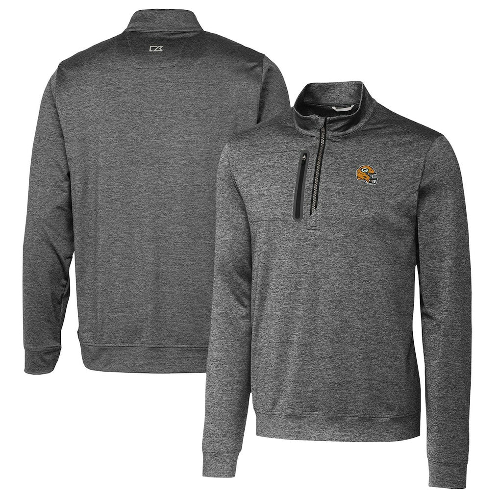 Green Bay Packers  Cutter & Buck Helmet Stealth Heathered Quarter-Zip Pullover Top