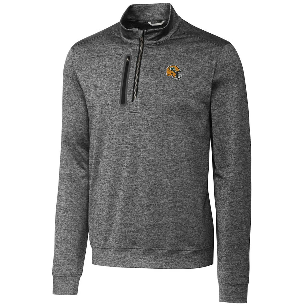 Green Bay Packers  Cutter & Buck Helmet Stealth Heathered Quarter-Zip Pullover Top