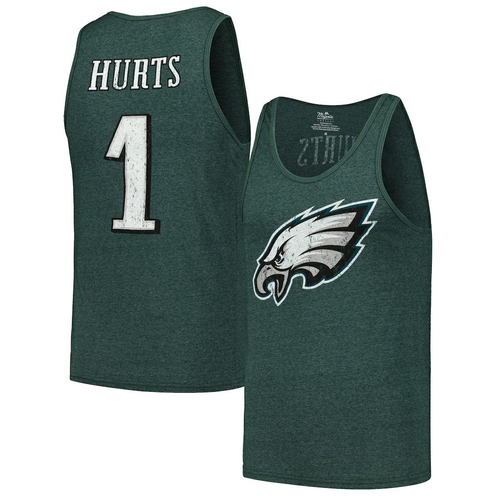 Philadelphia Eagles  Jalen Hurts  Majestic Threads Name & Number Tri-Blend Tank Top