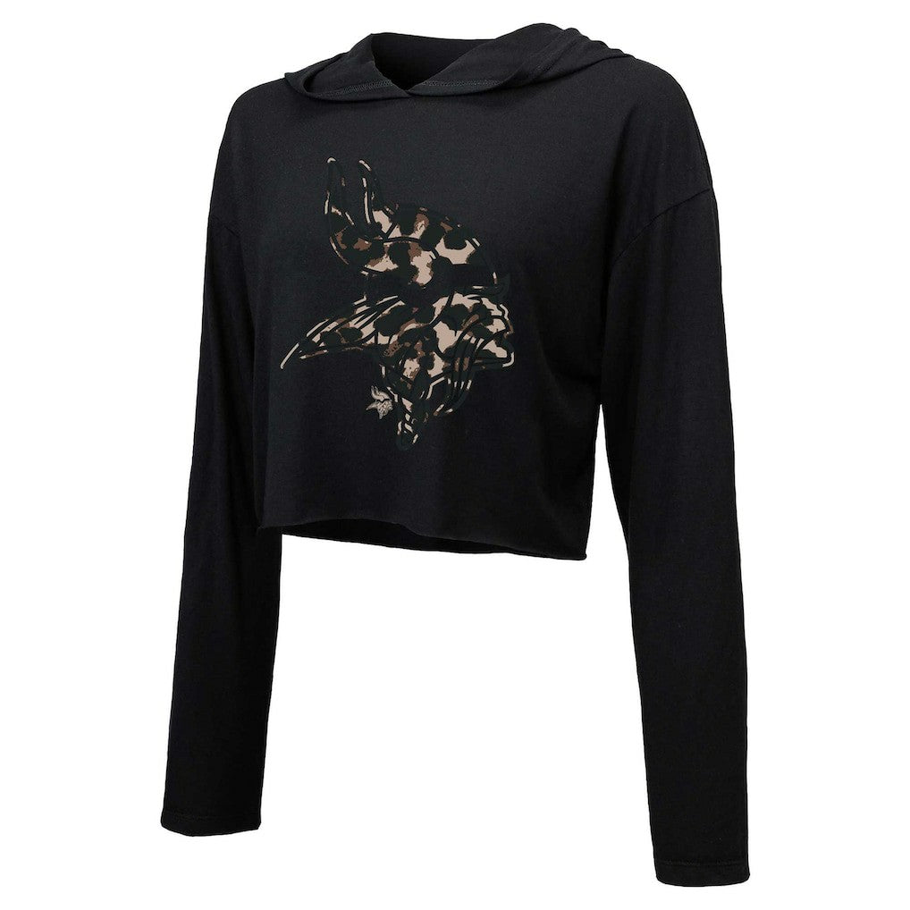 Minnesota Vikings  Justin Jefferson  Majestic Threads Women's Leopard Player Name & Number Long Sleeve Cropped Hoodie