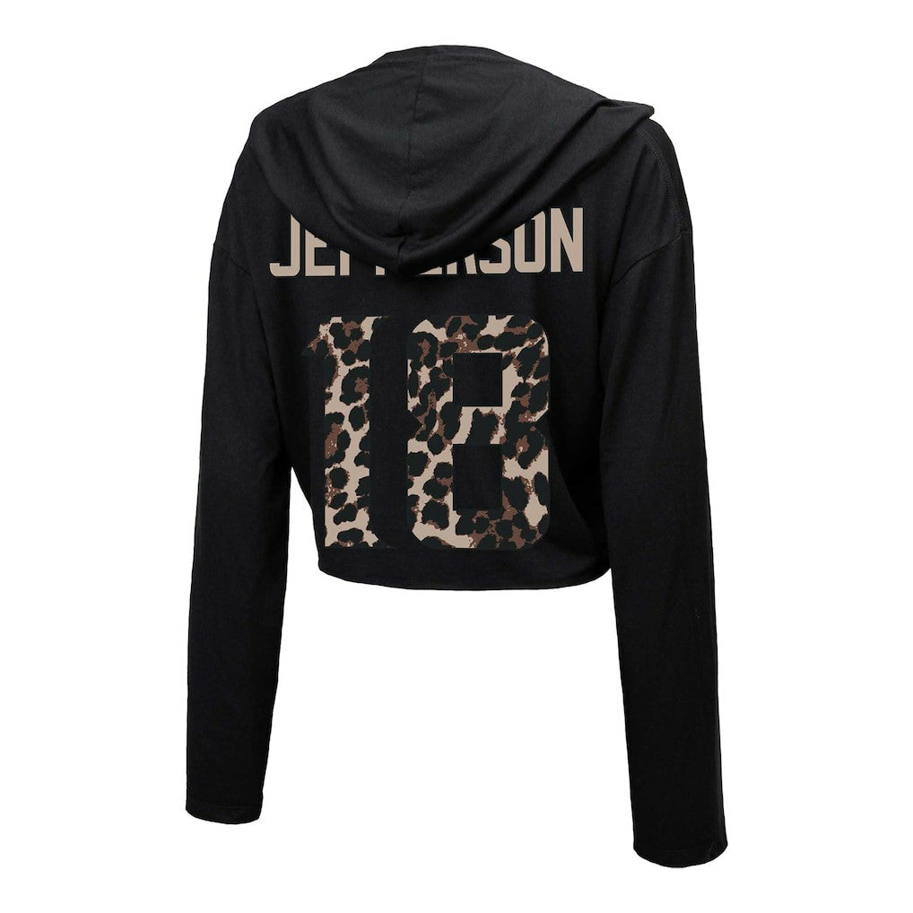 Minnesota Vikings  Justin Jefferson  Majestic Threads Women's Leopard Player Name & Number Long Sleeve Cropped Hoodie