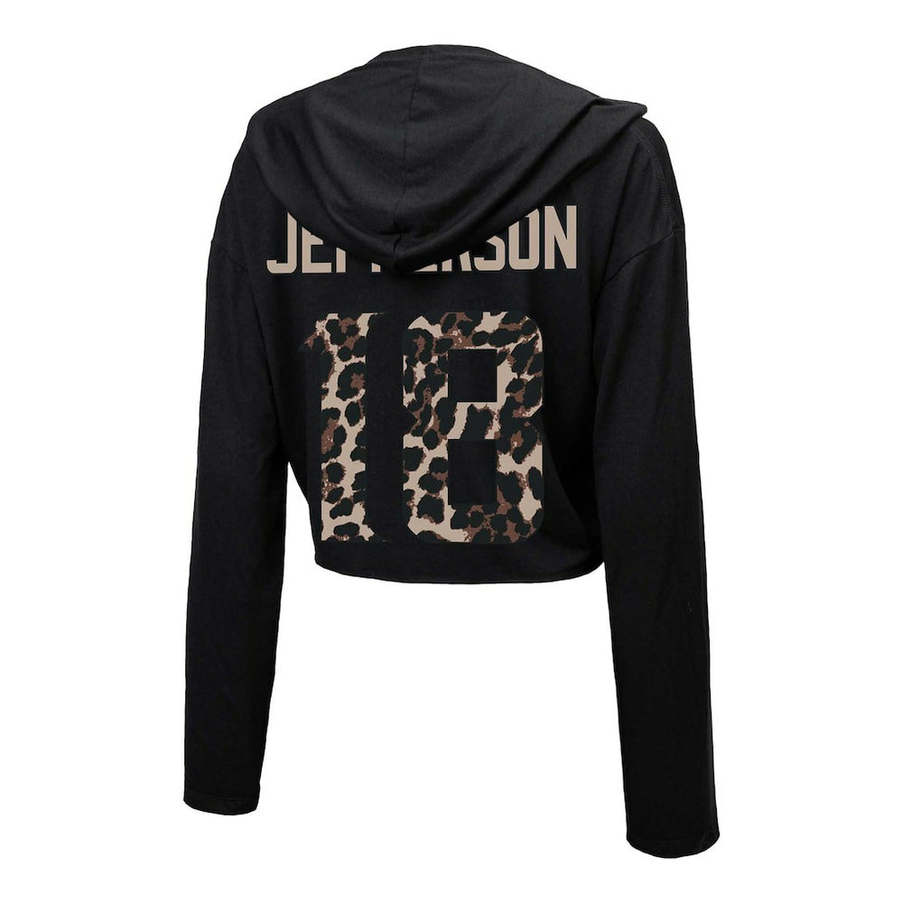 Minnesota Vikings  Justin Jefferson  Majestic Threads Women's Leopard Player Name & Number Long Sleeve Cropped Hoodie