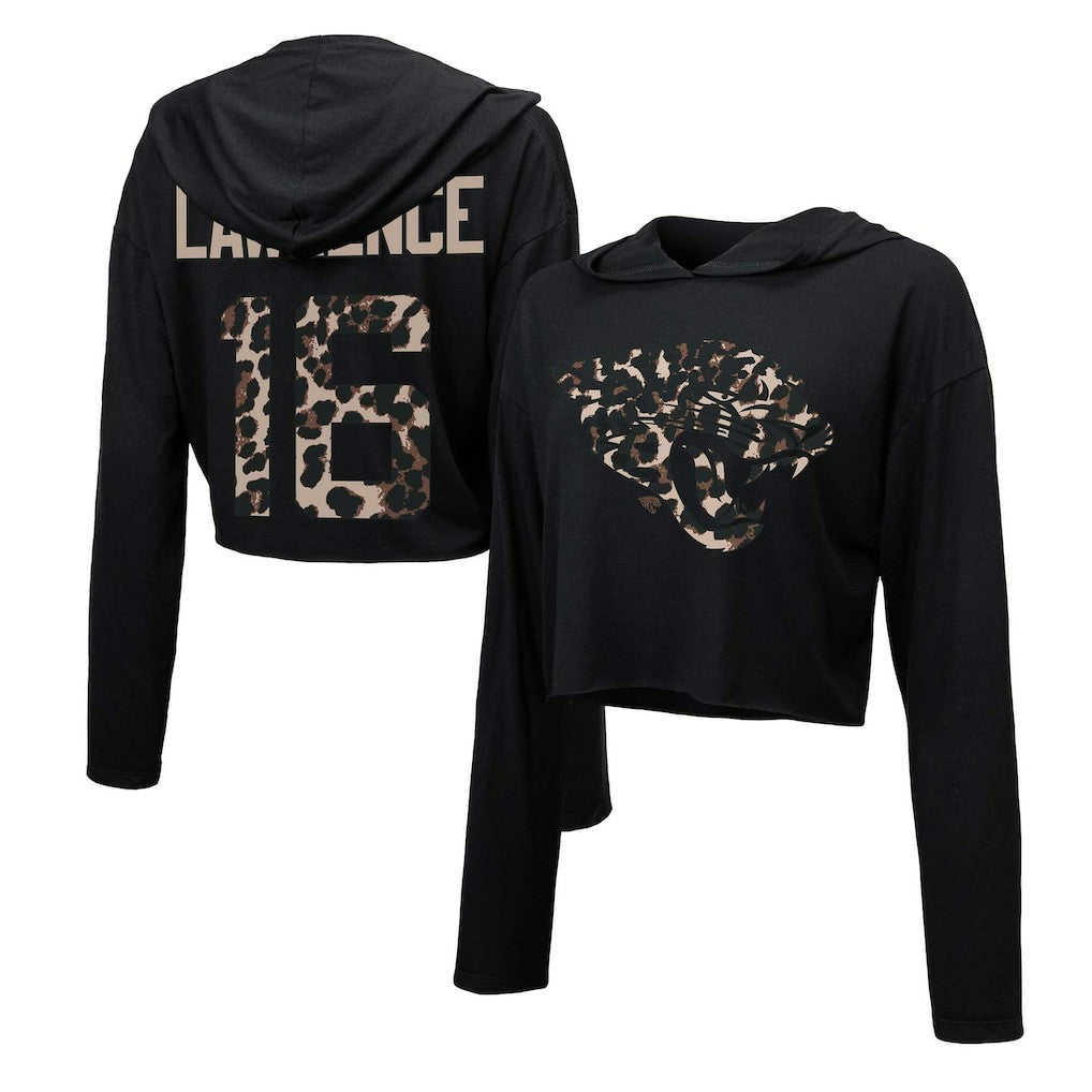 Jacksonville Jaguars  Trevor Lawrence  Majestic Threads Women's Leopard Player Name & Number Long Sleeve Cropped Hoodie