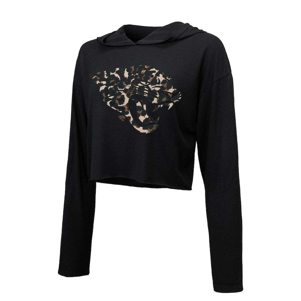 Jacksonville Jaguars  Trevor Lawrence  Majestic Threads Women's Leopard Player Name & Number Long Sleeve Cropped Hoodie