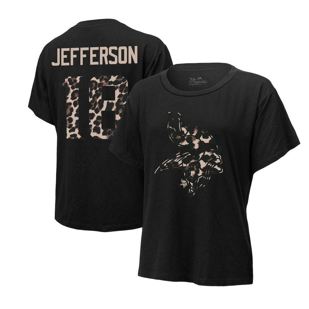 Minnesota Vikings  Justin Jefferson  Majestic Threads Women's Leopard Player Name & Number T-Shirt
