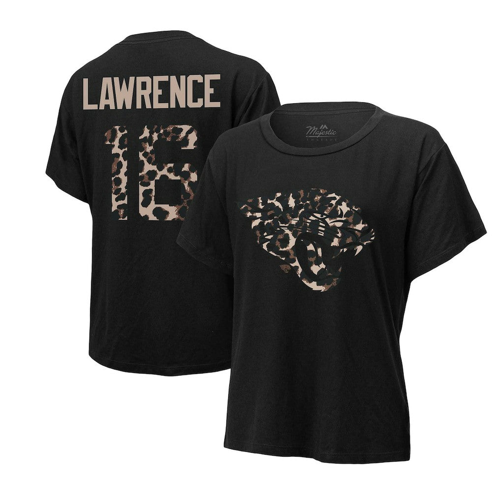 Jacksonville Jaguars  Trevor Lawrence  Majestic Threads Women's Leopard Player Name & Number T-Shirt