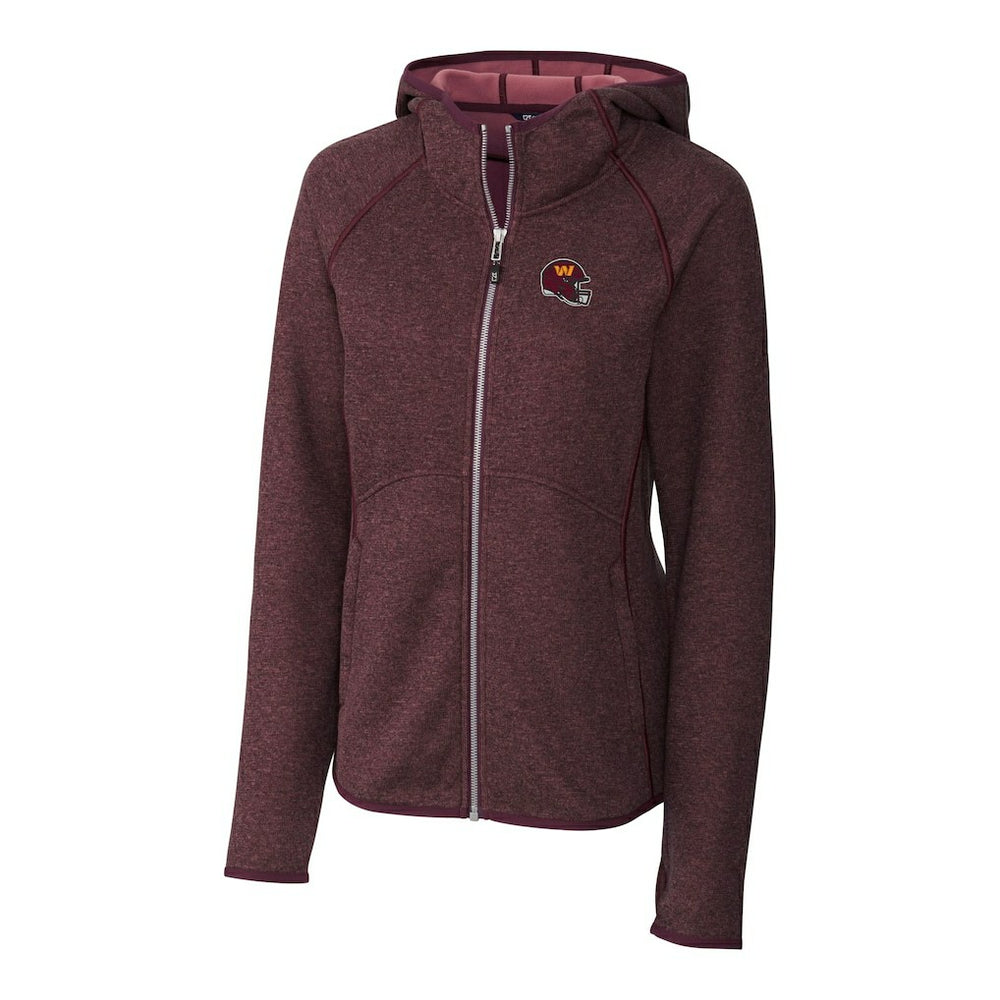 Washington Commanders  Cutter & Buck Women's Helmet Logo Mainsail Sweater-Knit Full-Zip Hoodie