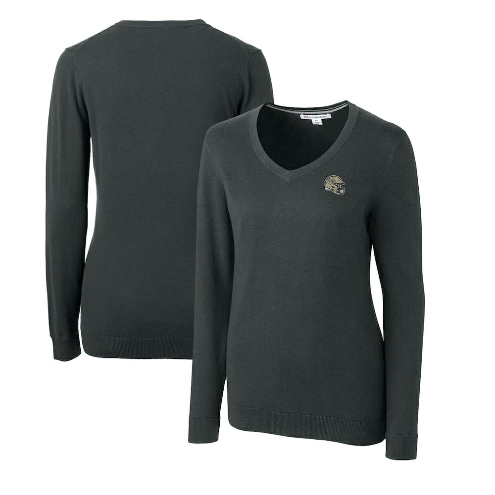 New Orleans Saints  Cutter & Buck Women's Helmet Logo Lakemont Tri-Blend V-Neck Pullover Sweater