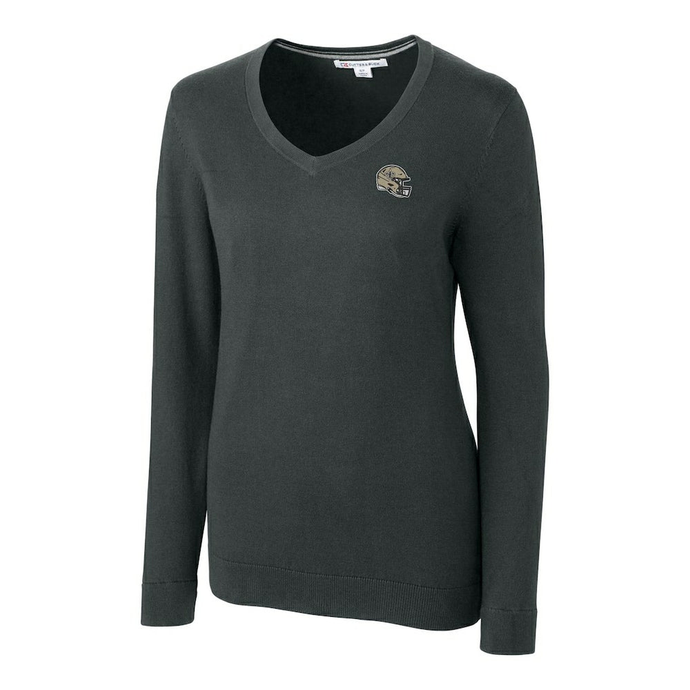 New Orleans Saints  Cutter & Buck Women's Helmet Logo Lakemont Tri-Blend V-Neck Pullover Sweater