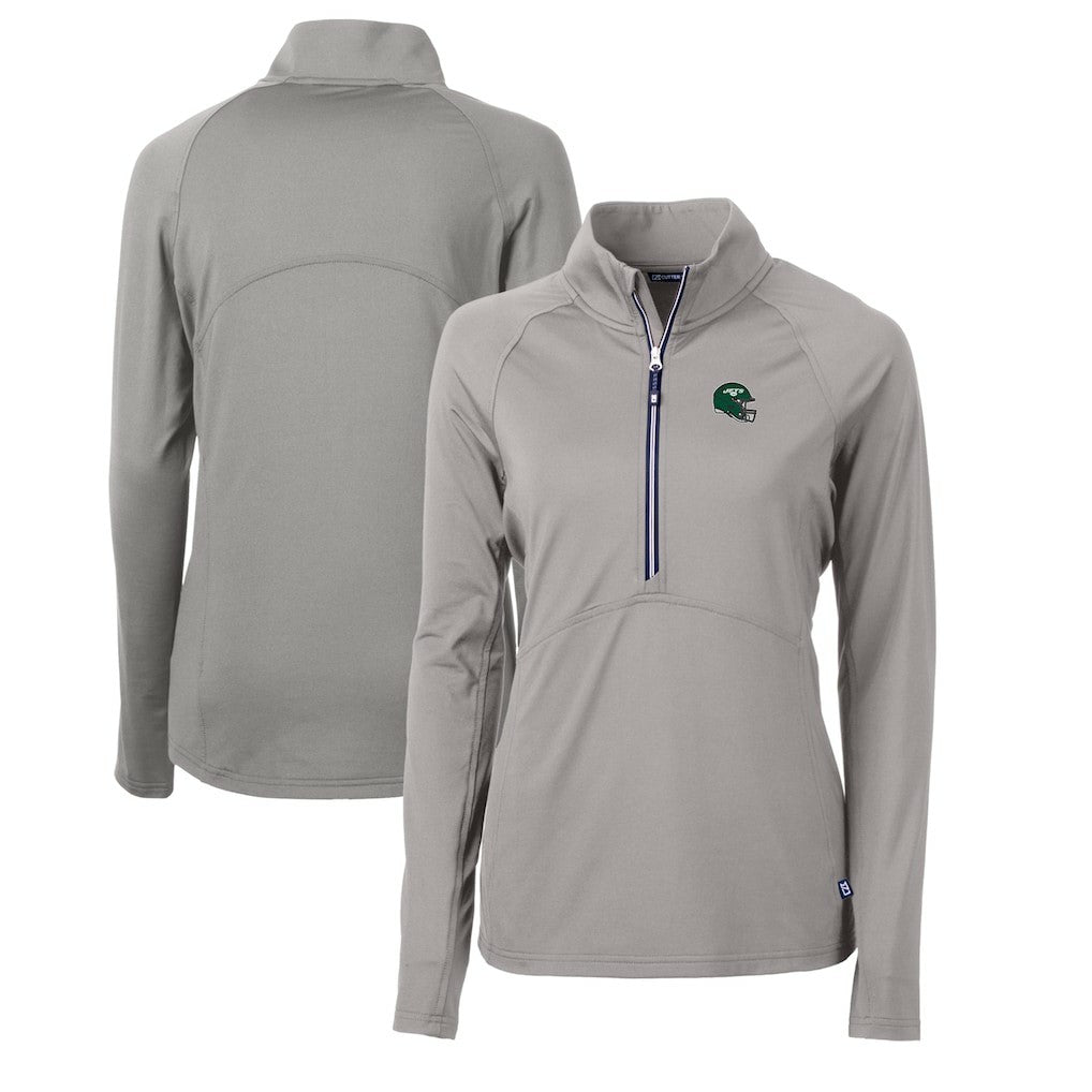 New York Jets  Cutter & Buck Women's Helmet Logo Adapt Eco Knit Stretch Recycled Half-Zip Pullover Top