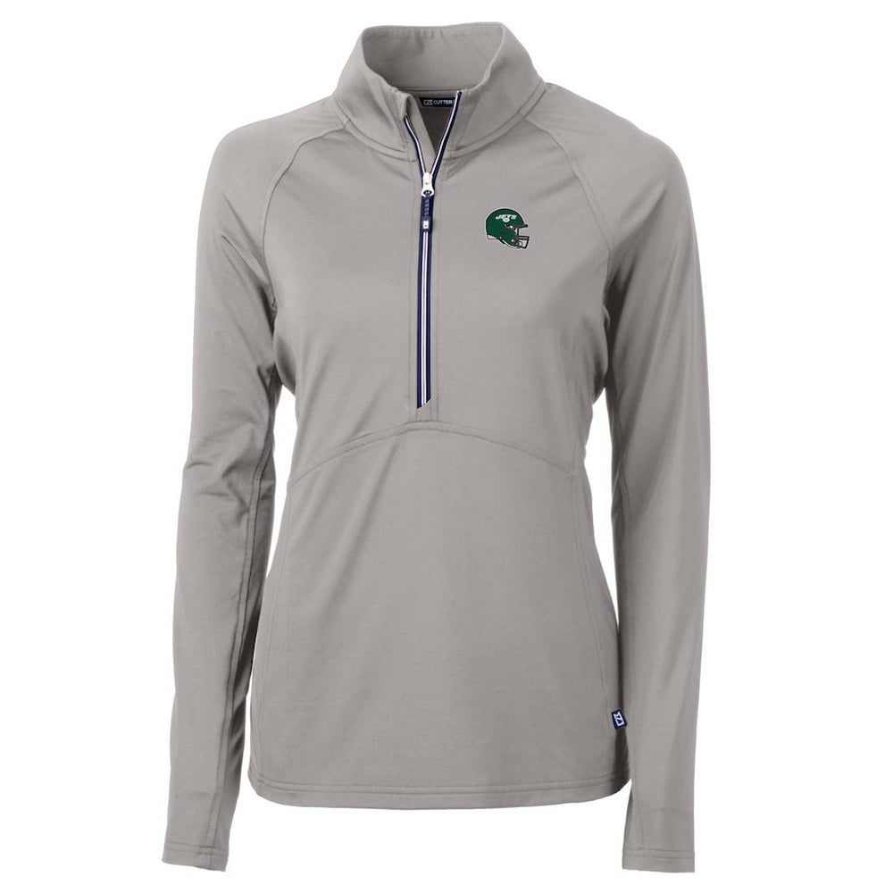 New York Jets  Cutter & Buck Women's Helmet Logo Adapt Eco Knit Stretch Recycled Half-Zip Pullover Top