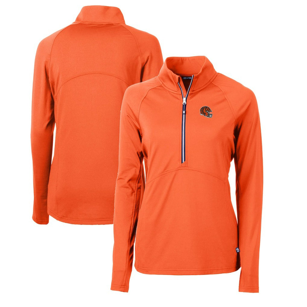 Cincinnati Bengals  Cutter & Buck Women's Helmet Logo Adapt Eco Knit Stretch Recycled Half-Zip Pullover Top