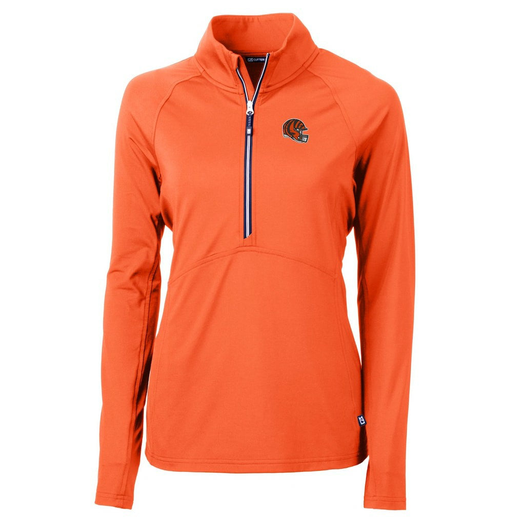Cincinnati Bengals  Cutter & Buck Women's Helmet Logo Adapt Eco Knit Stretch Recycled Half-Zip Pullover Top