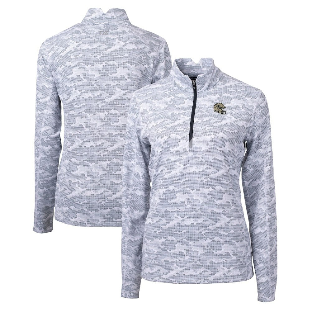 New Orleans Saints  Cutter & Buck Women's Helmet Logo Traverse Camo Print Stretch Quarter-Zip Pullover Top