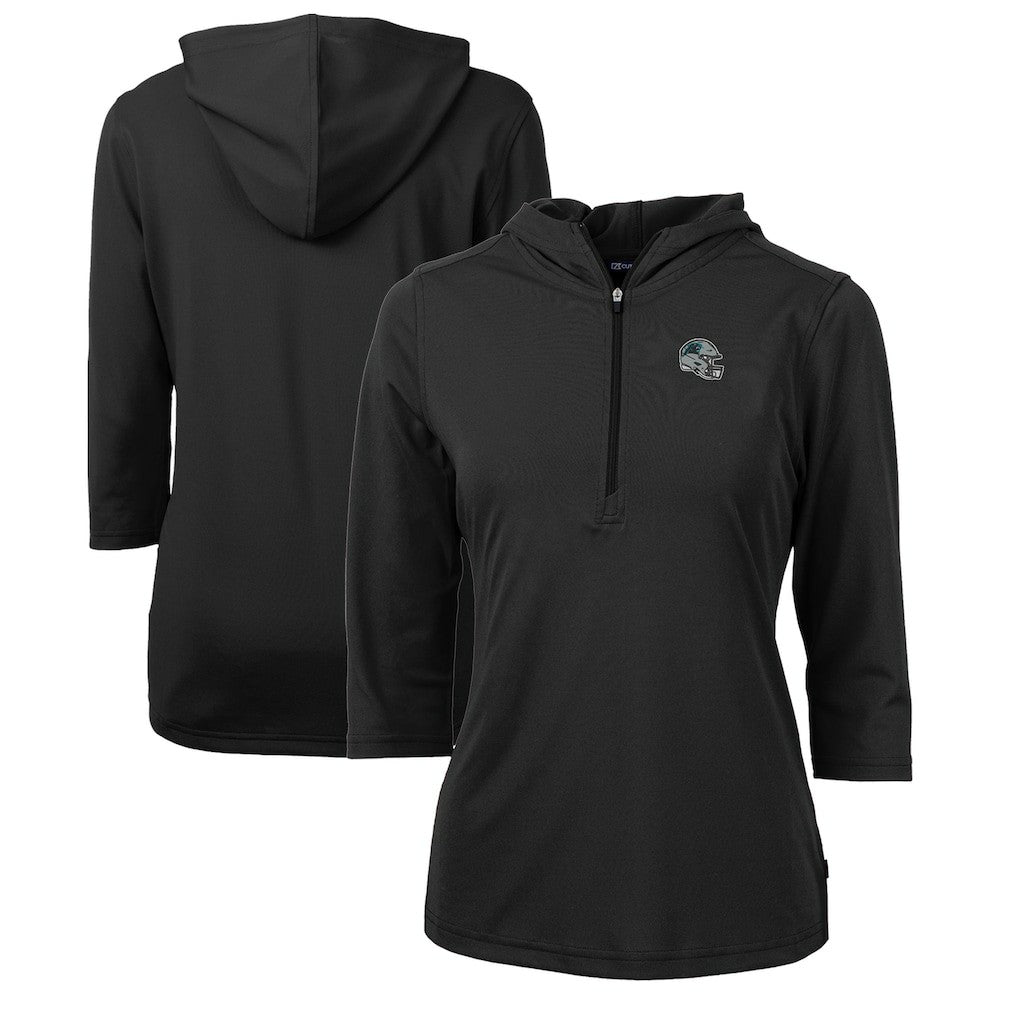 Carolina Panthers  Cutter & Buck Women's Helmet Logo DryTec Virtue Eco Pique Recycled 3/4-Sleeve Half-Zip Pullover Hoodie