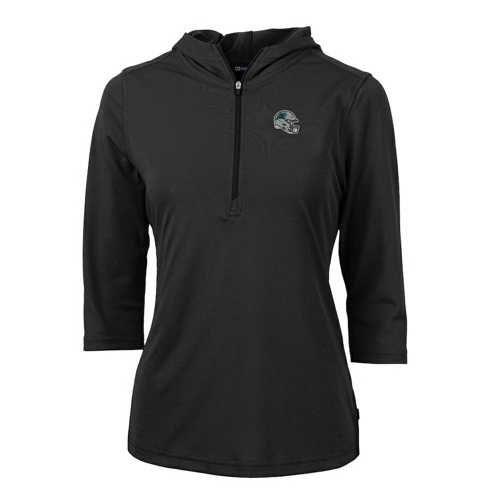Carolina Panthers  Cutter & Buck Women's Helmet Logo DryTec Virtue Eco Pique Recycled 3/4-Sleeve Half-Zip Pullover Hoodie