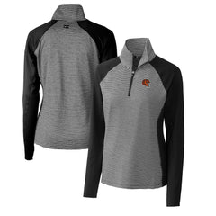 Cincinnati Bengals  Cutter & Buck Women's Helmet Logo DryTec Forge Tonal Stripe Stretch Half-Zip Top