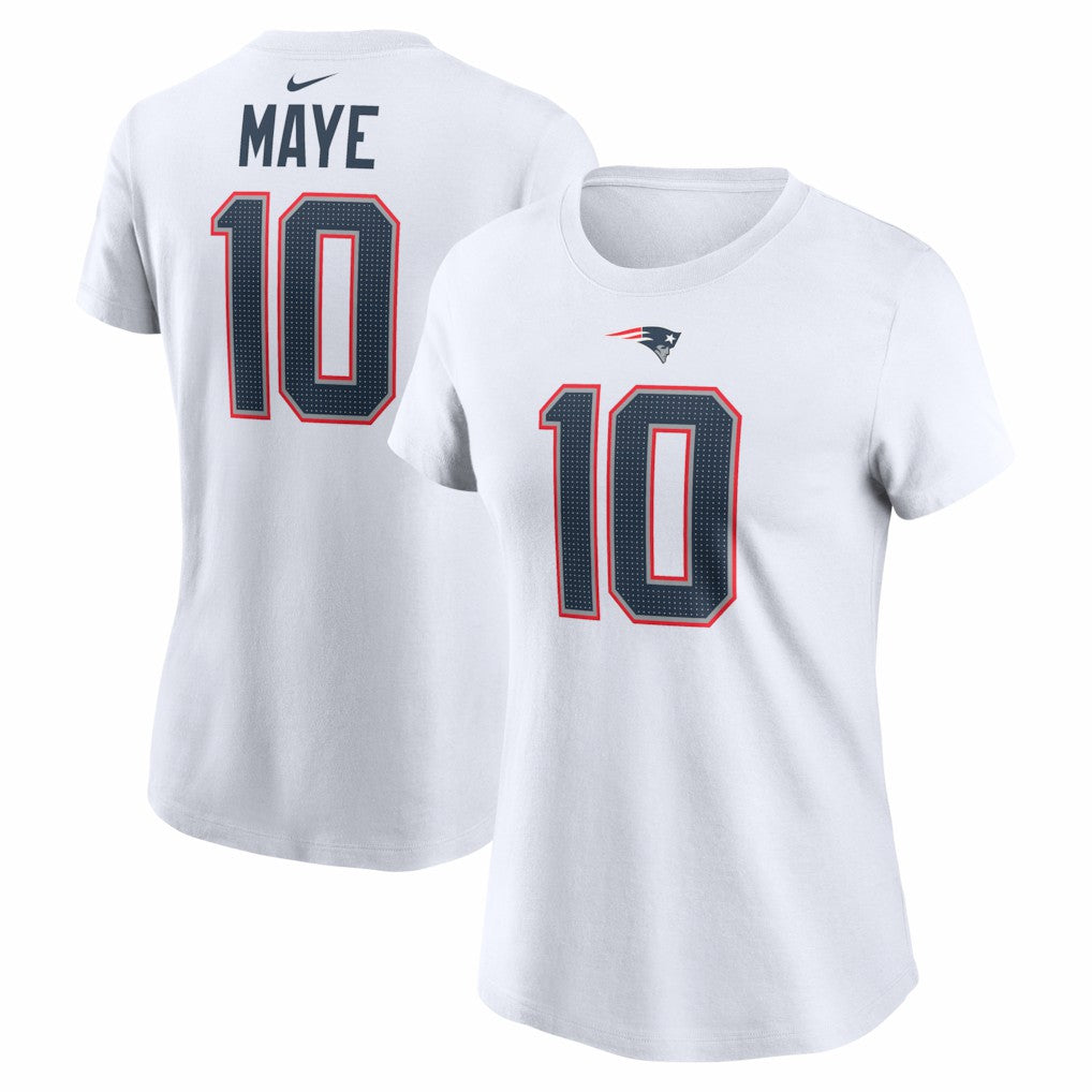New England Patriots Nike Drake Maye  Women's Player Name & Number T-Shirt