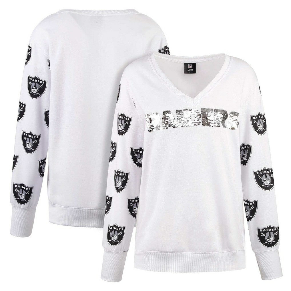 Las Vegas Raiders  Cuce Women's Sequin Fleece V-Neck T-Shirt