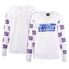 New York Giants  Cuce Women's Sequin Fleece V-Neck T-Shirt