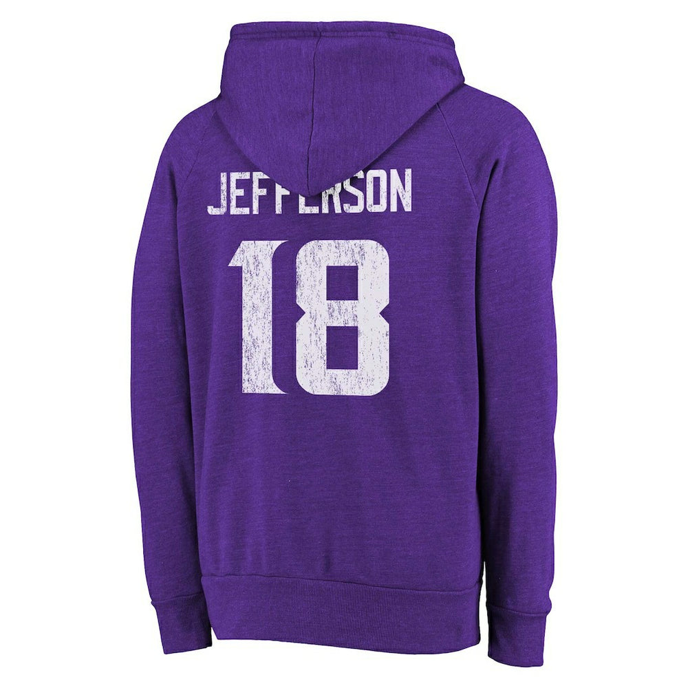 Minnesota Vikings  Justin Jefferson  Majestic Threads Name & Number Tri-Blend Pullover Hoodie