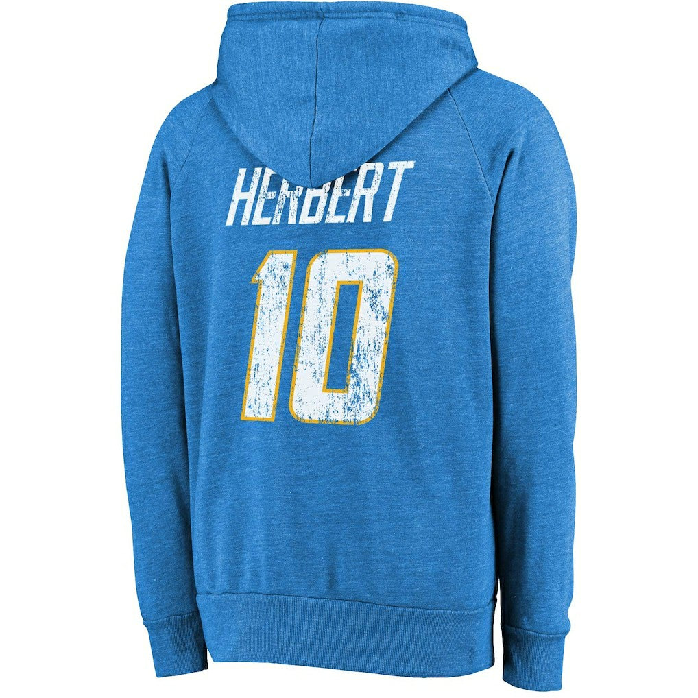 Los Angeles Chargers  Justin Herbert  Majestic Threads Name & Number Tri-Blend Pullover Hoodie