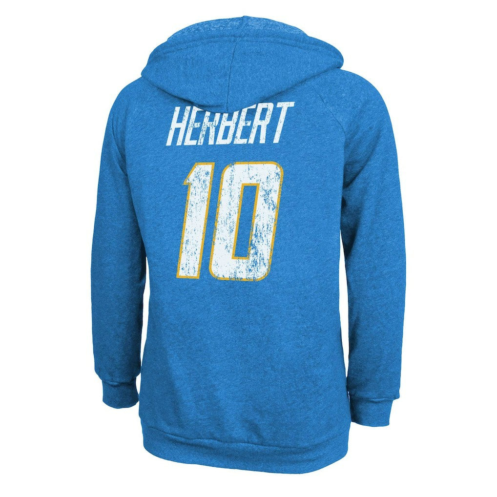 Los Angeles Chargers  Justin Herbert  Majestic Threads Women's Name & Number Tri-Blend Pullover Hoodie
