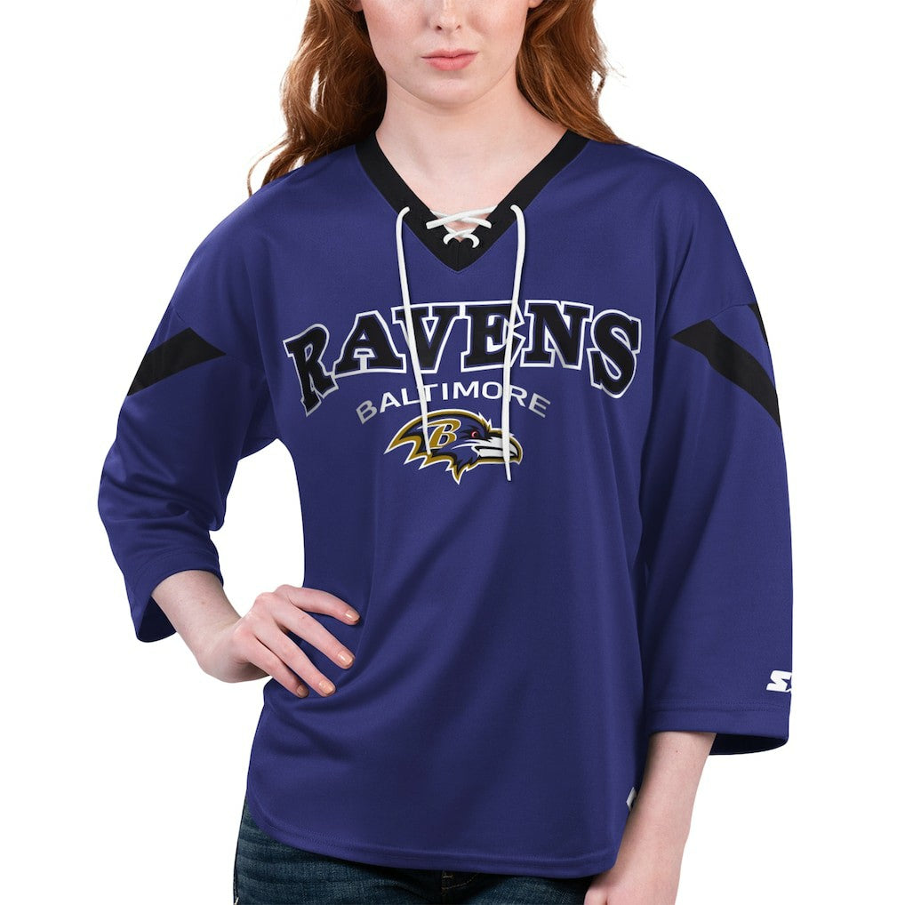 Baltimore Ravens  Starter Women's Rally Lace-Up 3/4 Sleeve T-Shirt