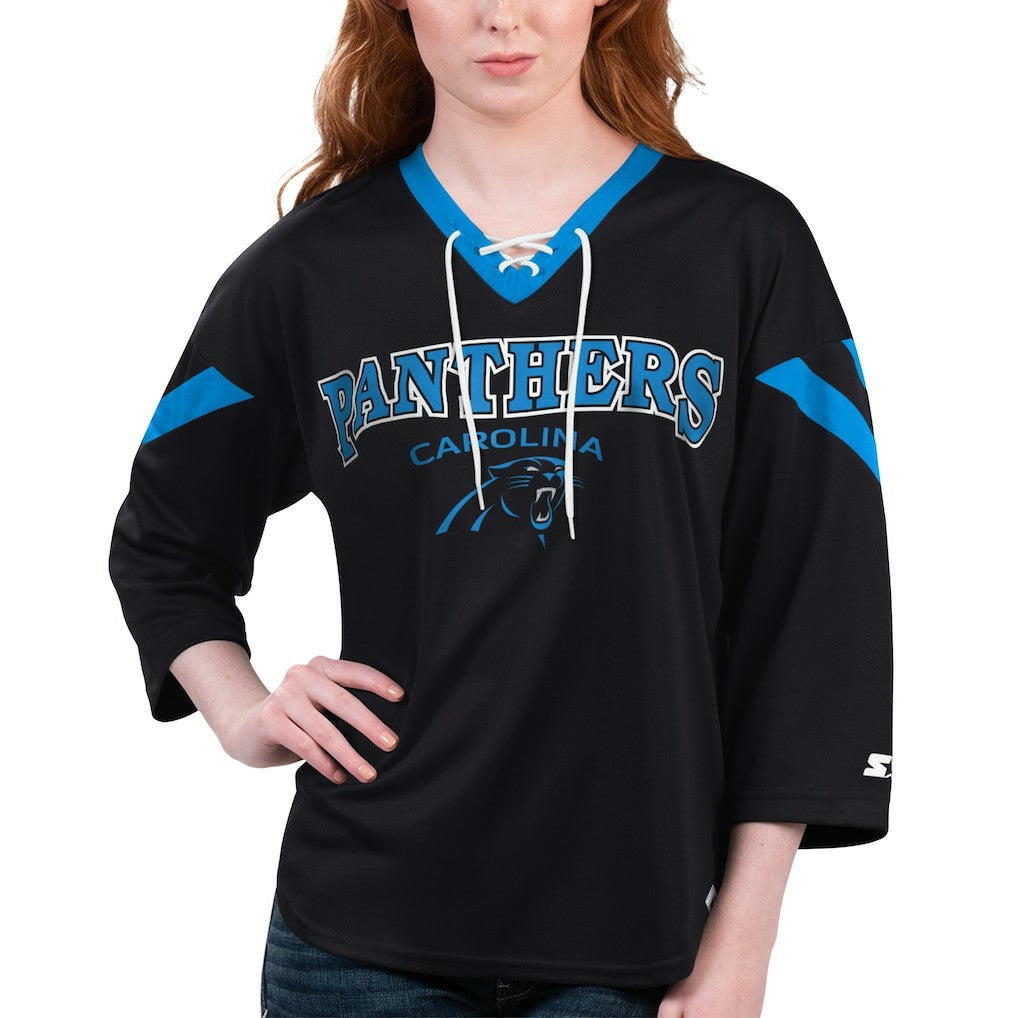 Carolina Panthers  Starter Women's Rally Lace-Up 3/4 Sleeve T-Shirt