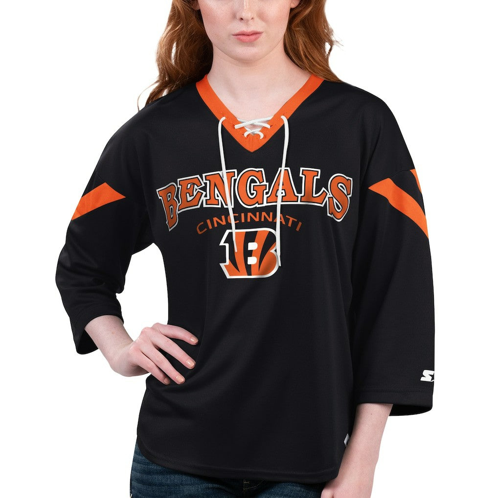 Cincinnati Bengals  Starter Women's Rally Lace-Up 3/4 Sleeve T-Shirt