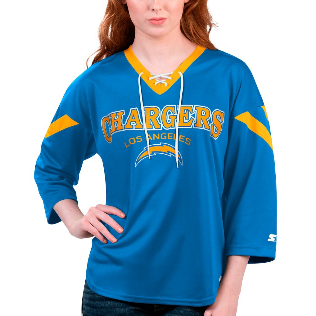 Los Angeles Chargers  Starter Women's Rally Lace-Up 3/4 Sleeve T-Shirt