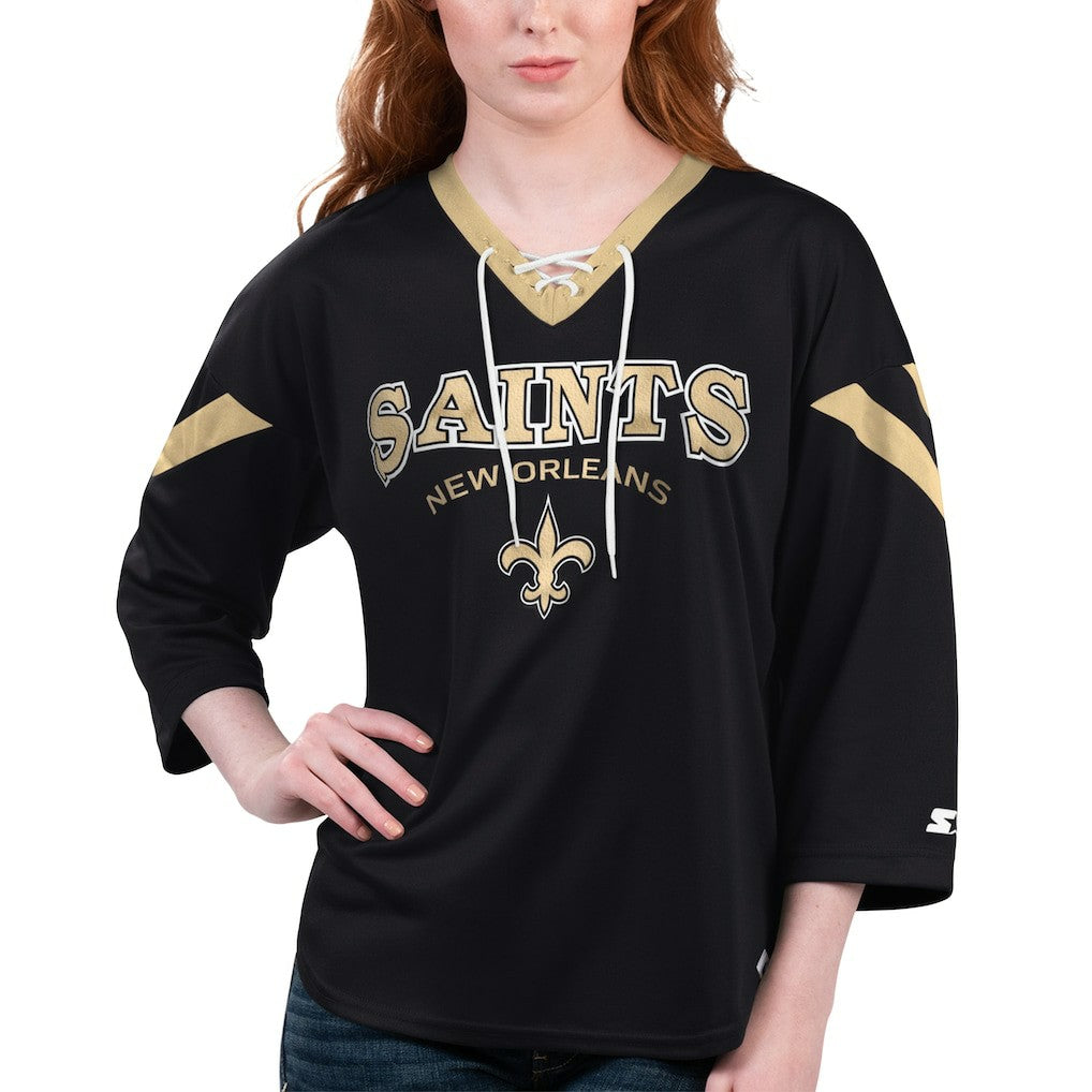 New Orleans Saints  Starter Women's Rally Lace-Up 3/4 Sleeve T-Shirt