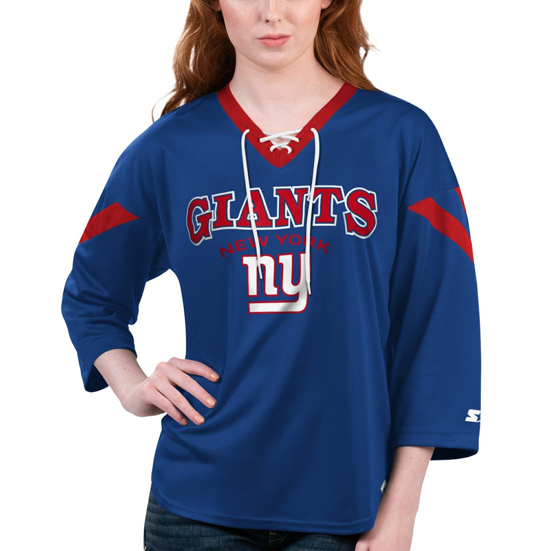 New York Giants  Starter Women's Rally Lace-Up 3/4 Sleeve T-Shirt