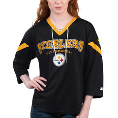 Pittsburgh Steelers  Starter Women's Rally Lace-Up 3/4 Sleeve T-Shirt
