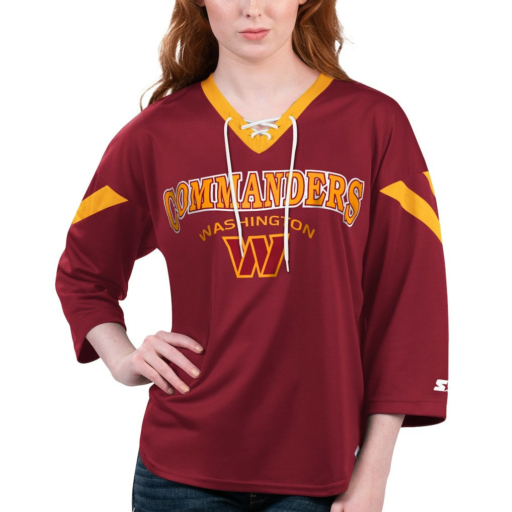 Washington Commanders  Starter Women's Rally Lace-Up 3/4 Sleeve T-Shirt