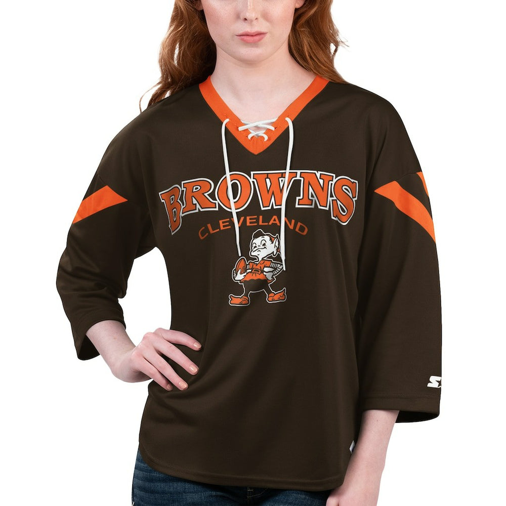 Cleveland Browns  Starter Women's Rally Lace-Up 3/4 Sleeve T-Shirt